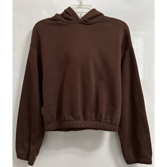 Zara Tops - Zara Small Hoodie Crop Brown Long Sleeve Sweatshirt Pullover Elastic Hem